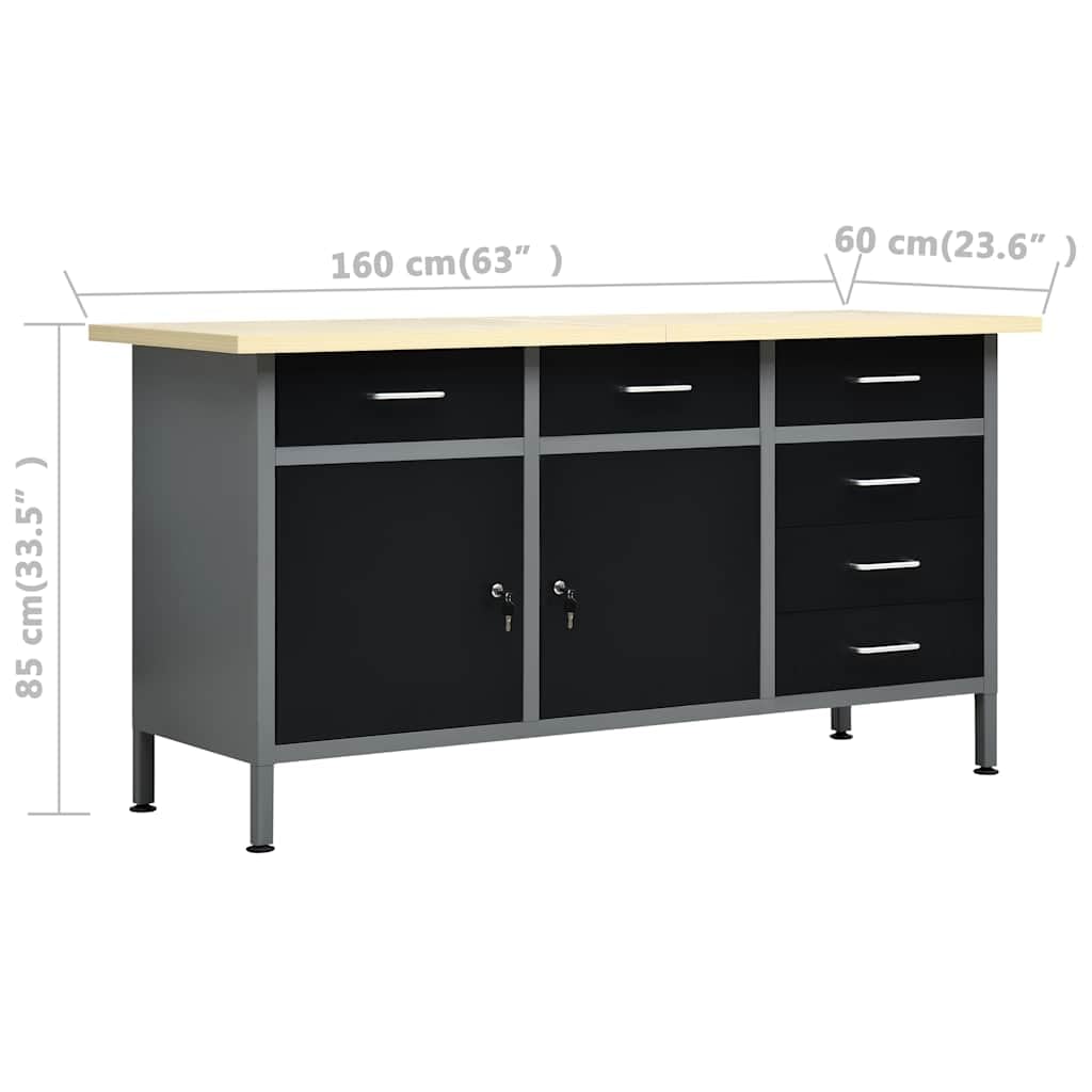 Banco de trabajo con 4 paredes de herramientas y 2 armarios de pared, capacidad de carga de 500 kg, altura ajustable, estructura de metal estable, ideal para taller, garaje, sótano, incluye