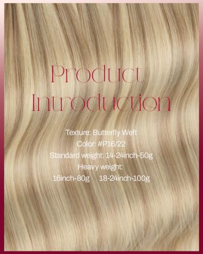 Image of Moresoo Butterfly Weft Hair Extensions Remy Human Hair 14 Inch 50g | Remy human hair butterfly weft, light ash beige blonde, OVO PU hole, for adding volume with soft straight blend