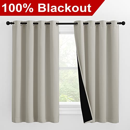 Image of NICETOWN 100% Blackout Curtains 57 inches Long, Double-Deck Completely Blackout Window Treatment Thermal Insulated Lined Drapes for Small Window (Natural, 1 Pair, 55 inches Width Each Panel)