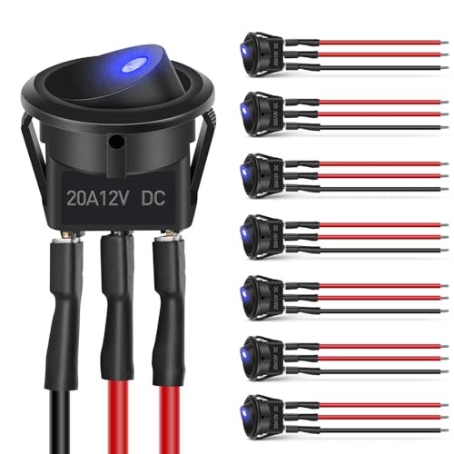 Nilight 8PCS 12V 20A Round Blue Toggle LED Rocker Switch
