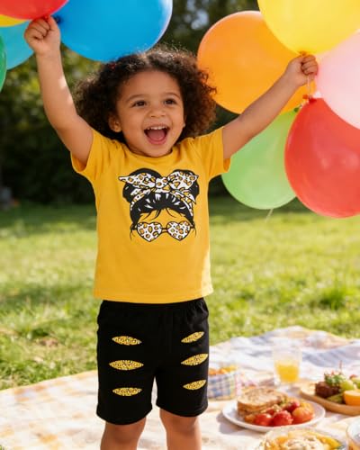 Image of OLMRJKD Kid Toddler Girl Clothes Summer Short Sleeve Figure Graphic Tee Shirt + Shorts Summer Outfits Set