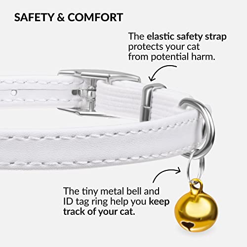 Image of Soft Leather Cat Collar with Safety Elastic Strap - White