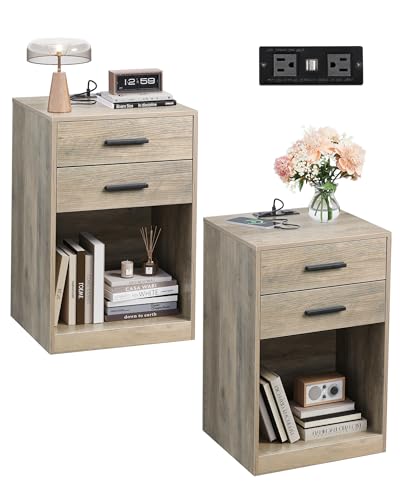 WLIVE Night Stand Set of 2 with Charging Station, Nightstands