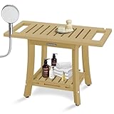 KingPavonini HDPS Shower Benches for Inside Shower to Sit on, Waterproof Shower Stool for Shaving Legs, Heavy Duty 450LBS Shower Seat with Storage Shelf, Shower Chair for Bathroom/Indoor/Outdoor Use