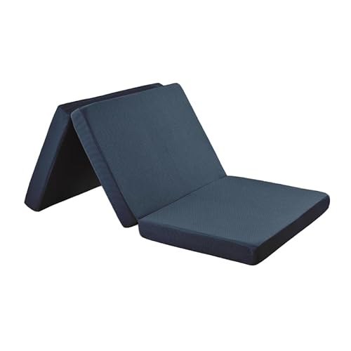 リコメン堂 マットレス 折りたたみ 高反発 セミシングル 3つ折り 厚さ10cm 炭入り リバーシブル 体圧分散 通気 洗える メッシュ生地 三つ折り 高密度 190N ごろ寝 敷布団 折り畳み 高反発マットレス (ネイビー×凹凸折目無し)