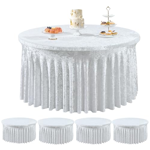 4 Pack White Velvet Round Tablecloths for 60 Inch Tables, Wedding Banquet by Outpain - Used condition - US$81.25
