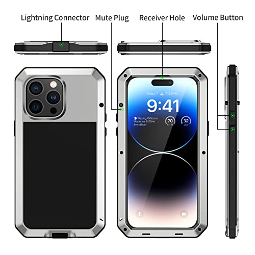 Lanhiem Iphone 14 Pro Max Metal Case, Heavy Duty Shockproof [Tough Armour] Rugged Case With Built-In Screen Protector, 360 Full Body Dustproof Protective Cover For Iphone 14 Pro Max 6.7 Inch, Silver #TOP4