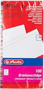 Herlitz Briefumschlag DIN Lang Selbstklebend, 100 Stück mit Innendruck in Folienpackung, eingeschweißt, weiß