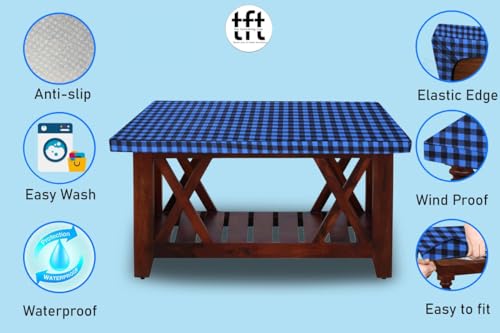 Image of The Furnishing Tree Elastic Rectangular Center Tpoy Table Cover WxL 14x24 in Inches Polyester Checkered Pattern Blue