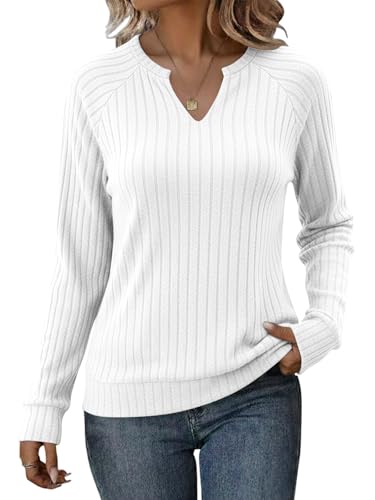 Cuptacc Maglia Donna Elegante Maglione Donna Invernale Maglia Scollo A V Manica Lunga Tuniche Bianco M 38-40
