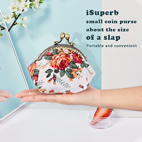 Isuperb Coin Purse Canvas With Clasp Closure Wallet Coin Pouch Kisslock Purses Keys Case For Women Jewelry Pouch Wallet White #TOP3