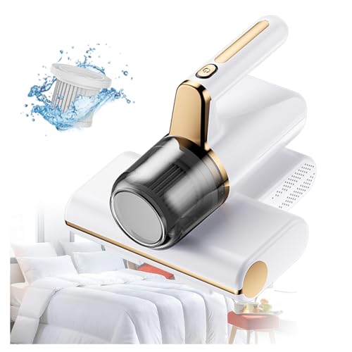 GeRRiT Aspirateur Anti Acariens Filter, éLimine 99,9% des BactéRies, AllergèNes, Acariens Aspirateur Anti Acariens avec LumièRe UV Et Vibration Aspirateur Laveur Canapé pour Le Nettoyage,White