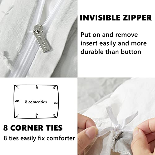 Bedazzled Duvet Cover King Size, 3 Pieces Tufted Comforter Cover Set, Soft And Embroidery Shabby Chic Boho Bedding Sets For All Seasons, Light Grey #TOP2