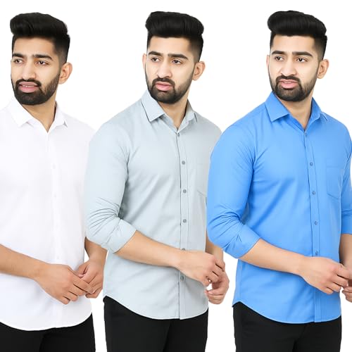 Image of Men's Polycotton Solid Shirt Pack of 3 | Regular Fit Full Sleeve Casual & Formal Wear Shirt Combo for Men | Soft & Durable Shirts