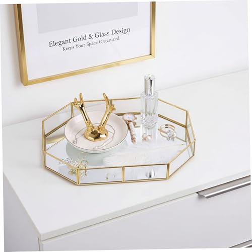 Plateau miroir doré pour commode et rangement cosmétique