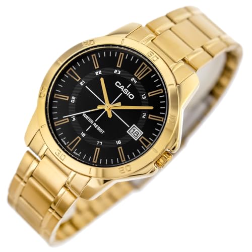 Casio MTP-V004G-1CUDF Montre à quartz pour homme en acier inoxydable avec cadran noir et bracelet doré, Bracelet