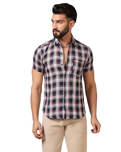 Image of TOPLOT Men's Regular Fit Casual Shirt Checks Design with Spread Collar & Half Sleeves