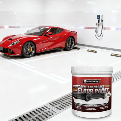 Floor paint, oil-based epoxy waterproof coating, non-mixed satin paint, suitable for garages, concrete, interior walls, household floors,White,1 gallon /3.79KG,160-200sq.ft