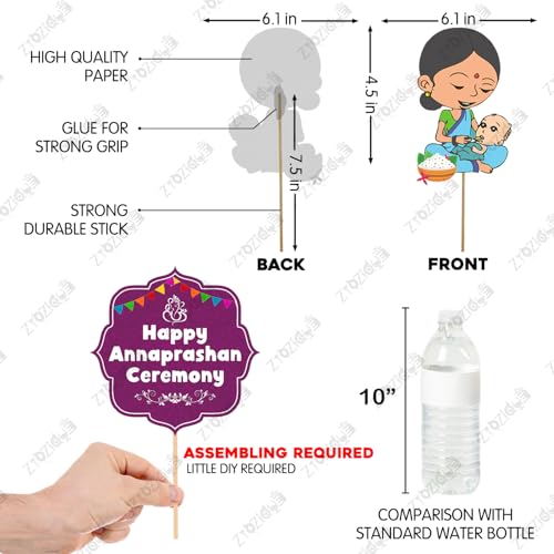 ® Annaprasanam Photo Booth Props with Annaprasanam Bunting Banner Hindi Font Shubh Annaprashan | Rice Ceremony Decorations Items (Pack of 18)