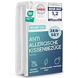 Twinzen 2er-Set Milbenbezug Kopfkissen 80x80 Bezug - Kissenschoner 80x80, Allergiker Bettwäsche mit Reißverschluss - Oeko-Tex Zertifiziert