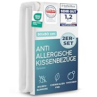 Twinzen 2er-Set Milbenbezug Kopfkissen 80x80 Bezug - Kissenschoner 80x80, Allergiker Bettwäsche mit Reißverschluss - Oeko-Tex Zertifiziert