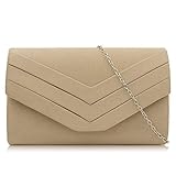 Milisente Damen Clutch, Wildleder Abendtasche Hochzeit Tasche Clutch Bag Elegante Umschlag Crossbody Schultertasche klein Umhängetasche (Beige)
