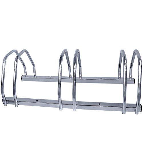 WALTER Fahrradständer 3-fach, für 3 Fahrräder, Boden- oder Wandmontage, Mehrfachständer, beidseitig verwendbar, Metall, Silber, Bügel für Reifenbreite bis zu 65mm, inkl. Schrauben zur Montage