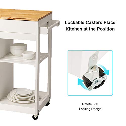 image for glitzhome Kitchen Island on Wheels Portable White Rolling Kitchen Cart