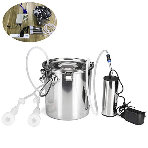 Electric Milking Machine Cow Goat Sheep 5L Stainless Steel Bucket Suction Milker Vacuum Pump Adjustable suction Household 220V Milking Machines Double Head,ForGoat