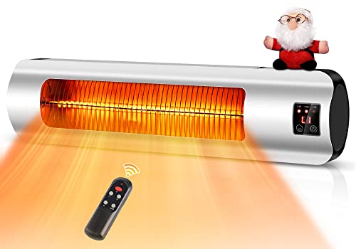 Electric Patio Heater, 1500W Wall Mount Outdoor Heater With Carbon Tube Heating, Aluminum Alloy Frame Material Infrared Space Heater, Remote Control & Super Quiet, Ideal For Courtyard Porch Garage