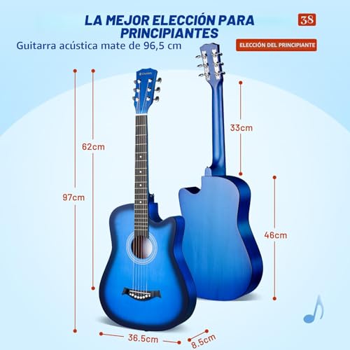 Miniatura 2 de Cahaya Guitarra Acústica De Tamaño Completo De 38 Pulgadas Con Cuerdas De Repuesto, Estuche, Correa, Púas, Cejuela, Pegatinas, Azul, Cy0354