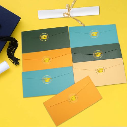 Wonmon Gold Graduation Hat Envelope Seals Stickers, Glitter Gold Clear Graduation Cap Envelope Stickers for Class of 2024 Grad Party Gifts Cards Present Decorations, 360PCS 1.5 inch