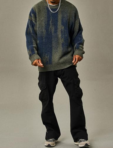 Mywinway Striped Sweaters for Men Fall Winter Crewneck Long Sleeve Causal Knit Pullover Sweater Tops Streetwear Jumper3