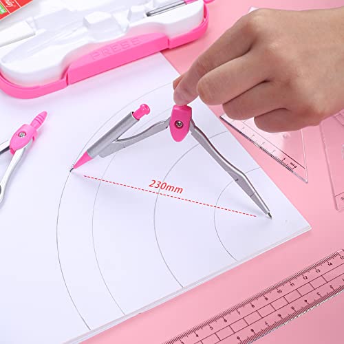 Geometry Set,Lifreer Compass For Geometry Kit Includes Compass, Protractor, Rulers, Eraser, Sharpener, Lead Refills, Pencil, Storage Box For Drawing And Measurement(Red) #TOP3