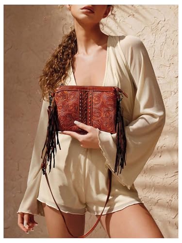 SweatyRocks Women's Small Crossbody Bags Vintage Fringe Purses Western Tassel Shoulder Bag4