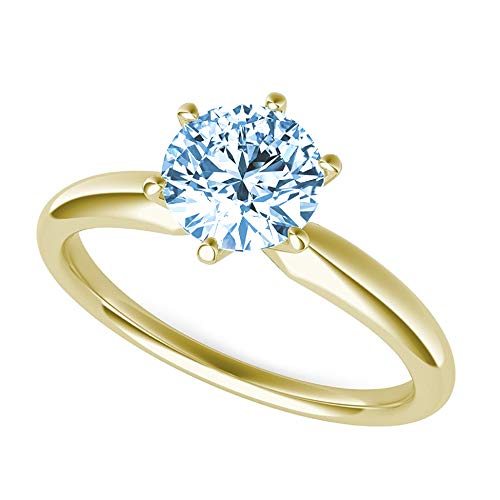 0.50 ct Brilliant Round Cut Solitaire Natural Sky Blue Topaz Gem Stone Ideal VVS1 6-Prong Engagement Wedding Bridal Promise Anniversary Ring in Solid Real 14k yellow Gold for Women, Size 7