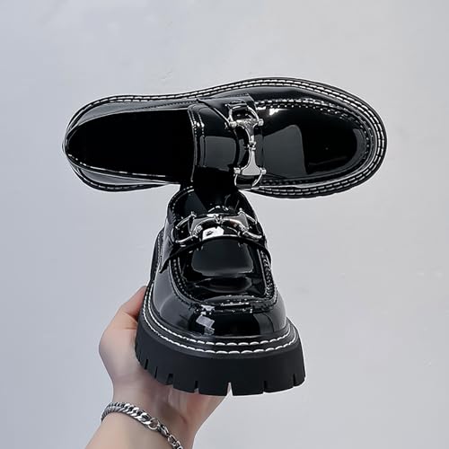 Men's Metal Decoration Platform Loafers Patent Leather Non-Slip Lug Sole Dress Shoes Comfort Slip-On Business Office & Casual4