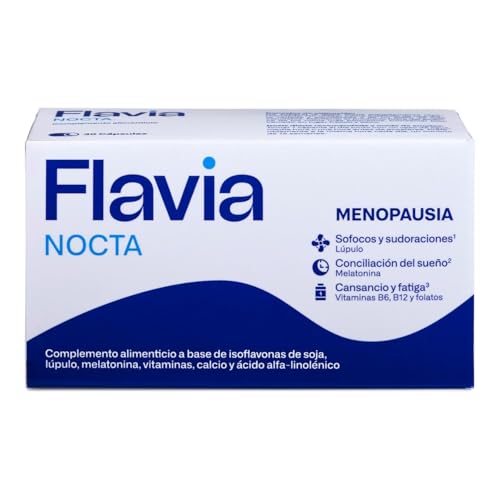 FLAVIA Nocta 30 Comprimidos, Alivia los Síntomas de la Menopausia, con Isoflavonas de Soja y Melatonina, Mejora el Sueño, Bienestar de los Huesos, Disminuye Cansancio y Fatiga, con Estudios Clínicos