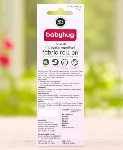 Image of Babyhug Natural Mosquito Repellent Fabric Roll On Pack of 2 (2 x 8ml) - 0 Months+