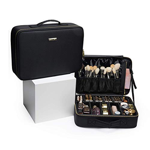 ROWNYEON Cosmetic Bag Makeup Artist Makeup Train Case Portable EVA Makeup Organizer Case (Medium Black)