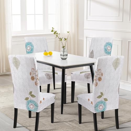Image of SearchI Printed Dining Room Chair Covers Set of 6, Stretch Kitchen Chair Covers Washable Parsons Chair Slipcover Removable Dining Chair Protectors for Hotel,Ceremony(Autumn Leaves)