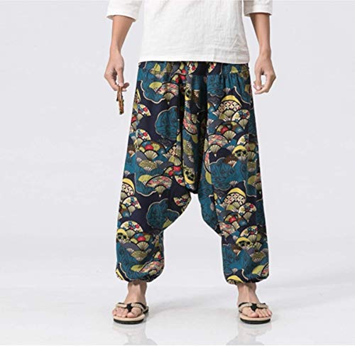 Calça harém solta masculina Cicilin estampada cintura elástica pernas largas floridas, Color 1, 3XL