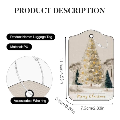 Image of Christmas Tree Luggage Tags 2 Pack, PU Leather Privacy Flap