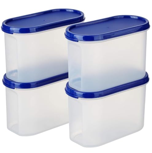 Image of The wowlife Modular Plastic Storage Container With Airtight Lid | BPA-Free Plastic | Microwave Safe | Dishwasher Safe | Kitchen Containers and Storage boxes | Set 4 | 1000 ml | Blue