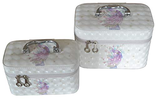 Preisvergleich Produktbild Kosmetikköfferchen Kosmetikkoffer Kosmetiktasche Kulturbeutel Kulturtasche Kinderkoffer Kulturtasche für Reisen Toilettenartikel für Damen Mädchen Frauen Make-up (Pfau, M + S)