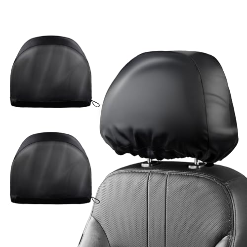 Sprouterie Headrest Covers for Cars Satin Universal Car Headrest Covers 2pcs for Hair Protection Adjustable and Reusable Anti-Dirty Flexible Hear Rest Cover for Auto Cars Trucks Black