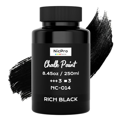 Nicpro All-in-One Black Chalk Paint for Furniture, 8.45 oz (250ml) Matte Finish Chalk Paint, Built-In Primer & Top Coat Milk Paint, Non-Toxic Furniture Paint for Wood, Metal, Home Decor