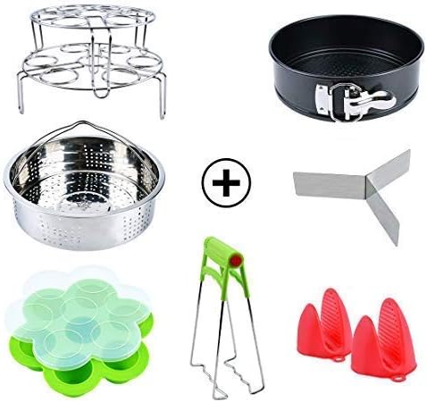 Pressure Cooker Accessories Set with Steamer Basket Egg Steamer Rack Non-stick Springform Pan 1 Pair Silicone Cooking Pot Mitts Silicone Egg Bites Molds Foldable Bowl Plate Dish Clip Clamp