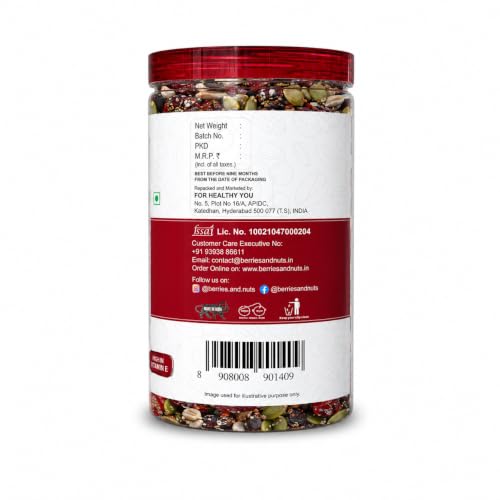 Image of Berries And Nuts Trail Mix | Berries & Seeds Mix | 200 Grams | 1 Bottle of 200 Grams | Cranberries, Blueberries, Gojiberries, Strawberries, Pumpkin, Sunflower, Chia, Watermelon, Flax Seeds