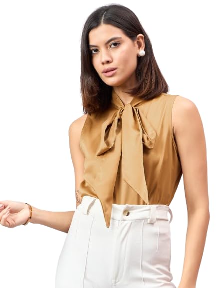 Women Solid Satin Sleeveless Top